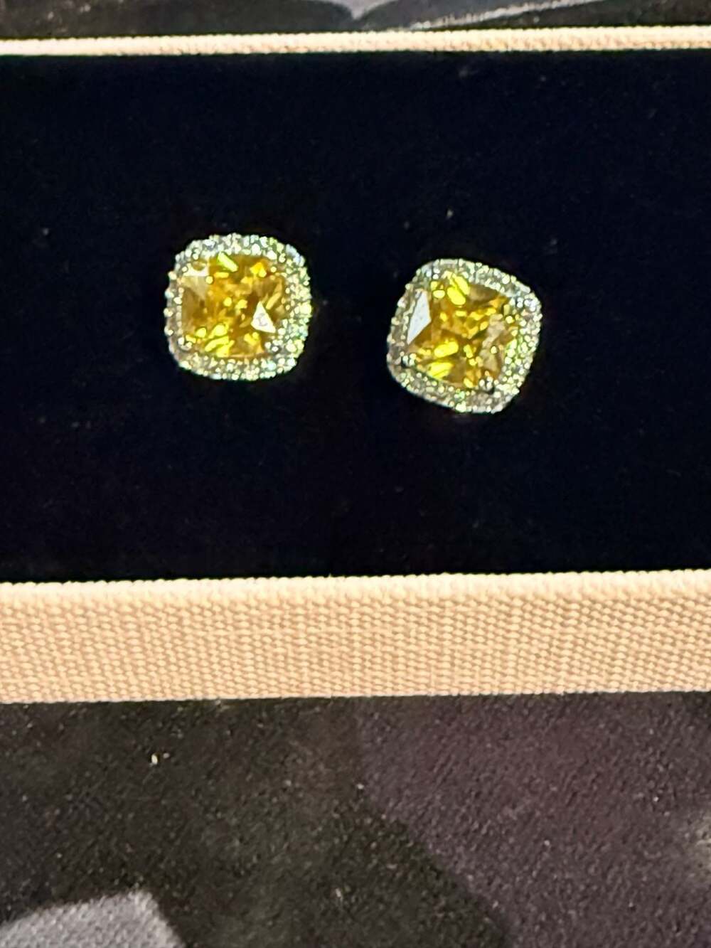 Unbranded Yellow Cushion Cut Halo Stud Earrings